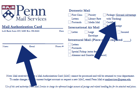 Screenshot of how to select USPS Ground Advantage on the Mail Authorization Crd